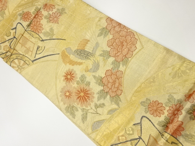 リサイクル　佐賀錦地紙に鳳凰・御所車・花模様織出し袋帯